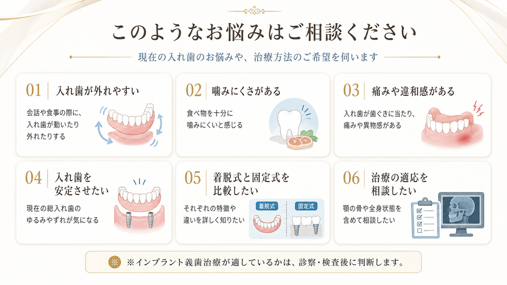 インプラント義歯治療について相談できるお悩み